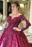 Sleeves Lace Appliques Burgundy Court Train Ball Gown Prom Dresses HZ0509