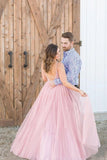Beaded Bodice V-neck Neckline Chiffon Pink Prom Dress Formal Dresses HZ0509