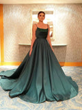 Spaghetti Straps Dark Green Long Prom Dresses Evening Dress HZ0509
