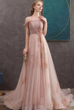 Off-the-shoulder Pearl Pink Long Prom Dresses Evening Dress HZ0509