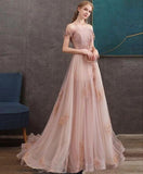 Off-the-shoulder Pearl Pink Long Prom Dresses Evening Dress HZ0509