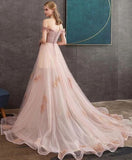 Off-the-shoulder Pearl Pink Long Prom Dresses Evening Dress HZ0509