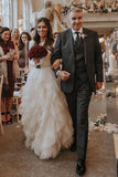 Bateau Long Sleeves Ruffles Tulle Elegant Wedding Dress HZ0509