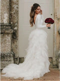 Bateau Long Sleeves Ruffles Tulle Elegant Wedding Dress HZ0509
