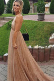 Spaghetti Straps V-neck Sexy Backless Sequins Prom Party Dresses HZ0509