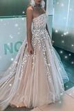 A Line Strapless Lace Appliques Beaded Formal Prom Dresses Evening Grad Dress HZ0509