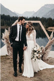 Piece Long Sleeves Chiffon Beach Wedding Dress with Lace HZ0509