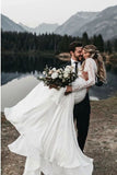 Piece Long Sleeves Chiffon Beach Wedding Dress with Lace HZ0509
