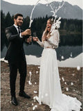 Piece Long Sleeves Chiffon Beach Wedding Dress with Lace HZ0509