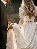 Piece Long Sleeves Chiffon Beach Wedding Dress with Lace HZ0509