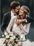 Piece Long Sleeves Chiffon Beach Wedding Dress with Lace HZ0509