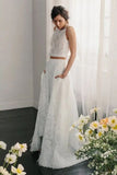 Piece Open Back Sweep Train Ivory Lace Wedding Dress with Pockets HZ0509