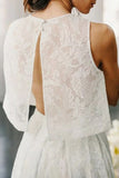 Piece Open Back Sweep Train Ivory Lace Wedding Dress with Pockets HZ0509