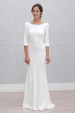 Sheath Bateau Backless 3/4 Sleeves Sweep Train Beach Wedding Dress HZ0509