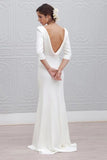 Sheath Bateau Backless 3/4 Sleeves Sweep Train Beach Wedding Dress HZ0509