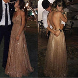 Spaghetti Straps V-neck Sexy Backless Sequins Prom Party Dresses HZ0509