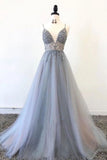 Spaghetti Straps Beaded Tulle A Line Prom Dresses Evening Party Dress HZ0509