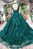 Arrival Prom Dresses Court Train Scoop Cap Sleeves Lace Up Back HZ0509