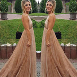 Spaghetti Straps V-neck Sexy Backless Sequins Prom Party Dresses HZ0509