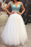 White Tulle Lace Appliques Long Prom Dress A Line Evening Dress HZ0509