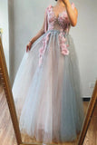 V Neck Beaded Pink Flowers Long Prom Dresses Beautiful Evening Gowns HZ0509