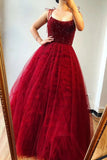 Spaghetti Straps Beaded Long Prom Dresses A Line Formal Evening Gowns HZ0509