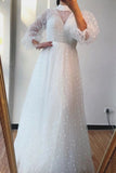 High Neck Long Sleeves White Long Prom Dresses Formal Gowns HZ0509