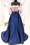 Royal Blue Satin A Line Long Prom Dresses with Pockets HZ0509