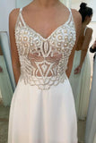 Chiffon See Through A Line V Neck Prom Dresses With Beading HZ0509