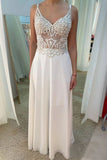 Chiffon See Through A Line V Neck Prom Dresses With Beading HZ0509