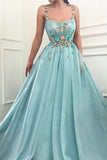 Spaghetti Straps Flowers Long Prom Dresses Tulle Evening Dress HZ0509