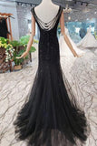 Arrival Sequins Bodice Prom Dresses Tulle Mermaid Sweep Train HZ0509