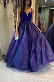 A-line Spaghetti Straps Sparkly Long Simple Prom Dresses Evening Dress HZ0509