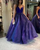 A-line Spaghetti Straps Sparkly Long Simple Prom Dresses Evening Dress HZ0509