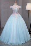 Off the Shoulder Appliques Ball Gown Prom Dresses, Sweet 15 Dress HZ0509