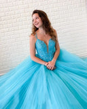 A-line Spaghetti Straps Lace Appliques Long Prom Dresses Tulle Evening Dress HZ0509