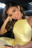 Stunning Mermaid Spaghetti Straps Lace Yellow Long Prom Dress Evening Dress HZ0509
