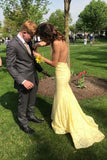 Stunning Mermaid Spaghetti Straps Lace Yellow Long Prom Dress Evening Dress HZ0509