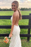 Stunning Mermaid Spaghetti Straps Lace Yellow Long Prom Dress Evening Dress HZ0509