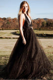 Tulle Backless Halter A Line Cheap Long Prom Dress Sexy Evening Dress HZ0509
