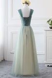 Beading A-Line Floor Length Tulle Charming Prom Dresses HZ0509