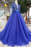 Blue Tulle Long Sleeves Prom Dresses, Quinceanera Dresses HZ0509