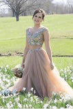 Piece V-neck Floor-length Rhinestone A Line Sexy Prom Dress HZ0509