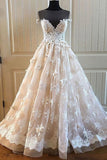 Lace Long A Line Prom Dress, Long Wedding Dress With Cap Sleeves HZ0509