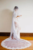 Tulle with Lace Wedding Bridal Veil Cathedral Length HZ0509