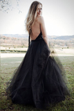 Tulle Backless Halter A Line Cheap Long Prom Dress Sexy Evening Dress HZ0509