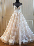 Lace Long A Line Prom Dress, Long Wedding Dress With Cap Sleeves HZ0509