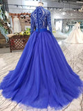 Blue Tulle Long Sleeves Prom Dresses, Quinceanera Dresses HZ0509