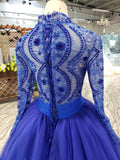 Blue Tulle Long Sleeves Prom Dresses, Quinceanera Dresses HZ0509