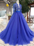 Blue Tulle Long Sleeves Prom Dresses, Quinceanera Dresses HZ0509